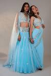 Surily G_Blue Crepe Embroidered Cut-work Mirror Embellished Lehenga _Online_at_Aza_Fashions