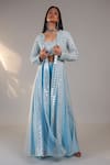 Buy_Surily G_Blue Crepe Sheesha Jaal Embroidered Long Jacket _at_Aza_Fashions