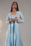 Surily G_Blue Crepe Sheesha Jaal Embroidered Long Jacket _Online_at_Aza_Fashions