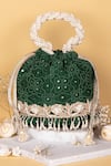 Buy_AMYRA_Green Thread Monroe Crystals Embroidered Bucket Bag _at_Aza_Fashions