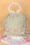 Buy_AMYRA_Green Thread Monroe Lace Embroidered Bucket Bag _at_Aza_Fashions