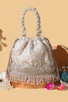 Shop_AMYRA_Off White Thread Chaand Embroidered Bucket Bag _at_Aza_Fashions