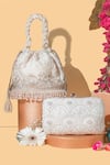 AMYRA_Off White Thread Chaand Embroidered Bucket Bag _at_Aza_Fashions