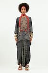 Buy_Aseem Kapoor_Black Natural Crepe Printed Polka Mitra Kurta And Draped Trouser Set  _Online_at_Aza_Fashions