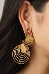Shop_Itrana_Gold Plated Cut Work, Chains Circular Cutwork Earrings _Online_at_Aza_Fashions