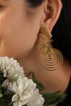 Shop_Itrana_Gold Plated Cut Work, Chains Circular Cutwork Earrings _at_Aza_Fashions