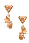 Buy_Itrana_Gold Plated Cut Work, Chains Triangle Shaped Earrings _at_Aza_Fashions