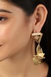 Shop_Itrana_Gold Plated Cut Work, Chains Triangle Shaped Earrings _at_Aza_Fashions