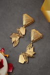 Shop_Itrana_Gold Plated Cut Work, Chains Triangle Shaped Earrings _Online_at_Aza_Fashions