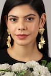 Itrana_Gold Plated Cut Work, Chains Triangle Shaped Earrings _at_Aza_Fashions