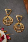 Shop_Itrana_Gold Plated Cut Work, Chains Geometric Shaped Earrings _Online_at_Aza_Fashions