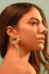Shop_Itrana_Gold Plated Cut Work, Chains Textured Pattern Earrings _at_Aza_Fashions