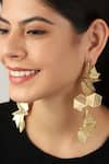 Shop_Itrana_Gold Plated Cut Work, Chains Abstract Pattern Cutwork Earrings _at_Aza_Fashions