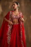 Shop_Niamh By Kriti_Red Silk Crepe And Organza Embroidered Floral Blossom Border Draped Skirt Set _Online_at_Aza_Fashions