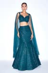 Niamh By Kriti_Blue Lycra Embroidered Sequin Embellished Mermaid Lehenga Set _Online_at_Aza_Fashions