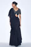 Shop_Niamh By Kriti_Blue Chiffon Embroidered Cutdana Pre Draped Ruffle Saree With Blouse _at_Aza_Fashions