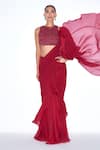Buy_Niamh By Kriti_Red Chiffon Embroidered Cutdana Ruffle Pre Draped Saree With Blouse _at_Aza_Fashions