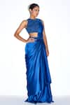 Buy_Niamh By Kriti_Blue Armani Satin Embroidered Cutdana Pre Draped Saree With Blouse _Online_at_Aza_Fashions