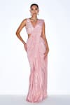 Buy_Niamh By Kriti_Pink Silk Crepe Sequin Embellished Pre Draped Saree With Blouse _at_Aza_Fashions