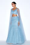 Niamh By Kriti_Blue Organza Embroidered Scalloped Embellished Mermaid Lehenga With Blouse _at_Aza_Fashions