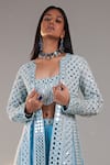 Buy_Surily G_Blue Crepe Mirrror And Beads Embroidered Crop Top _at_Aza_Fashions