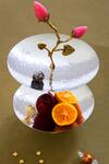 Buy_Assemblage_Silver Resin, Brass, Steel, Aluminium Rose Bud Two Tier Dessert Stand_at_Aza_Fashions