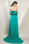 Brinda Sneha_Green Chinnon Plain Sweetheart Neck Stella Ruched Cut-out Gown _Online_at_Aza_Fashions