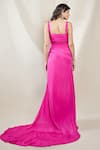 Brinda Sneha_Pink Chinon Plain Off Shoulder Sweetheart Neck Ana Asymmetric Draped Trail Gown _Online_at_Aza_Fashions