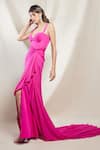 Buy_Brinda Sneha_Pink Chinon Plain Off Shoulder Sweetheart Neck Ana Asymmetric Draped Trail Gown _Online_at_Aza_Fashions