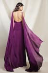 Brinda Sneha_Purple Chinon Plain Halter Neck Iva Twisted Draped Trail Gown _Online_at_Aza_Fashions