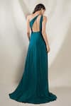 Shop_Brinda Sneha_Green Chinon Plain One Shoulder Neck Luna Draped Gown _at_Aza_Fashions