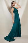 Brinda Sneha_Green Chinon Plain One Shoulder Neck Luna Draped Gown _Online_at_Aza_Fashions