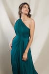 Buy_Brinda Sneha_Green Chinon Plain One Shoulder Neck Luna Draped Gown _Online_at_Aza_Fashions