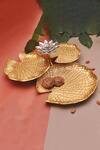Buy_Assemblage_Light Aluminium Metal With Blooming Lotus Three Leaf Platter_at_Aza_Fashions