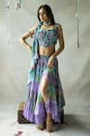 Buy_DOH TAK KEH_Purple Natural Crepe Printed Jhilmil Thigh-high Slit Lehenga  _at_Aza_Fashions