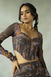 DOH TAK KEH_Brown Georgette Printed Abstract Sweetheart Jugni Corset  _Online_at_Aza_Fashions