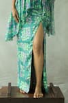 Shop_DOH TAK KEH_Blue Bemberg Fine Silk Printed Abstract V Munni Kaftan And Skirt Set  _Online_at_Aza_Fashions