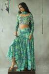 Buy_DOH TAK KEH_Blue Bemberg Fine Silk Printed Abstract Square Munni Lehenga Set  _Online_at_Aza_Fashions