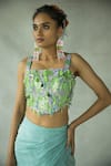 Buy_DOH TAK KEH_Blue Natural Crepe Hand Embroidered Sequins Square Neck Shona Corset  _at_Aza_Fashions