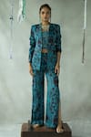 Buy_DOH TAK KEH_Brown Cupro Satin Printed Lapel Collar Bijlee Long Sleeve Blazer _at_Aza_Fashions