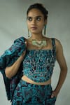 DOH TAK KEH_Brown Cupro Satin Printed Square Bijlee Bead Embellished Corset  _Online_at_Aza_Fashions