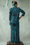 Shop_DOH TAK KEH_Brown Cupro Satin Printed Lapel Bijlee Single Breasted Blazer Pant Set _at_Aza_Fashions