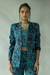 Shop_DOH TAK KEH_Brown Cupro Satin Printed Lapel Bijlee Single Breasted Blazer Pant Set _Online_at_Aza_Fashions