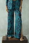 DOH TAK KEH_Brown Cupro Satin Printed Bijlee Side Slit Trouser  _Online_at_Aza_Fashions