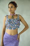 DOH TAK KEH_Purple Natural Crepe Embroidered Bead Square Neck Corset  _Online_at_Aza_Fashions