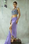 DOH TAK KEH_Purple Natural Crepe Embroidered Bead Square Neck Corset  _at_Aza_Fashions