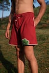 Jodi_Red Handloom Cotton Embroidered Handmade Applique Cayenne Shorts  _Online_at_Aza_Fashions