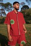 Shop Jodi Red Handloom Cotton Embroidery Cayenne Abstract Applique Shirt Online at Aza Fashions Shop_Jodi_Red Handloom Cotton Embroidery Cayenne Abstract Applique Shirt _Online_at_Aza_Fashions