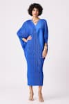 Buy_Scarlet Sage_Blue Polyester Blaxed Textured Dress_at_Aza_Fashions