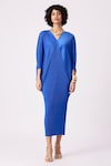 Scarlet Sage_Blue Polyester Blaxed Textured Dress_Online_at_Aza_Fashions